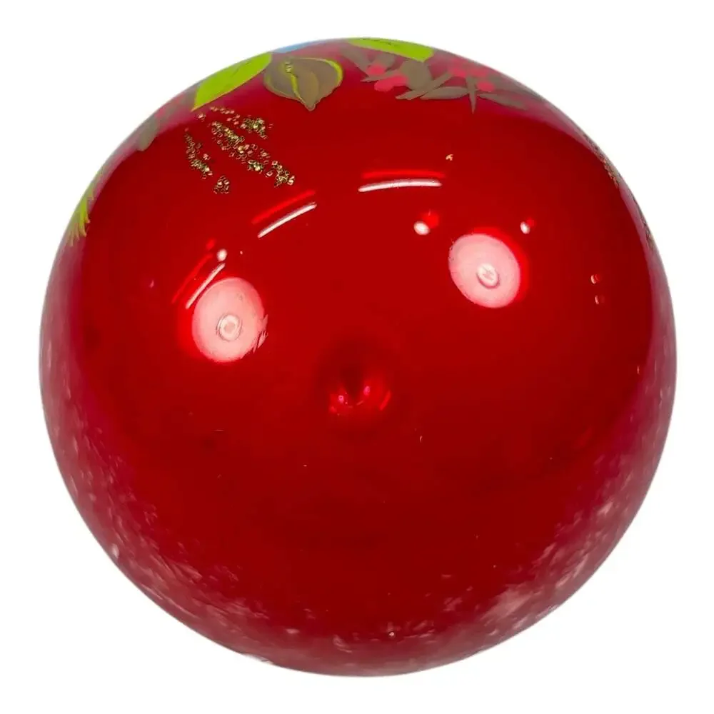 Vintage 3” Red Glass Floral Hand Painted Flowers Christmas Ornament Ball